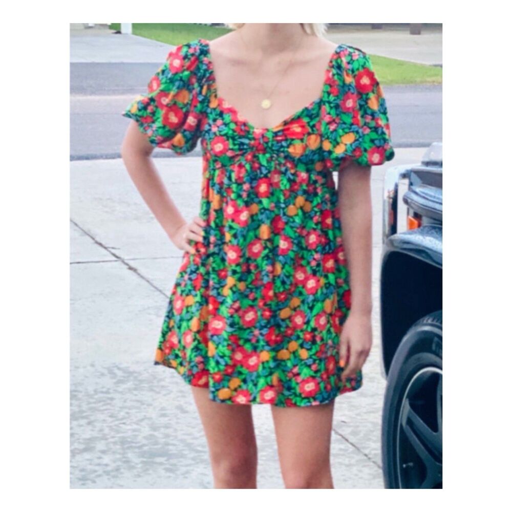 Brach Brach Garden Mini Dress Puff Sleeve Floral Sz Small #1087